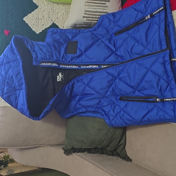 Love & Sports Quilted Vest with Hood Royal Blue Size S 4/6 - Picture 6 of 12